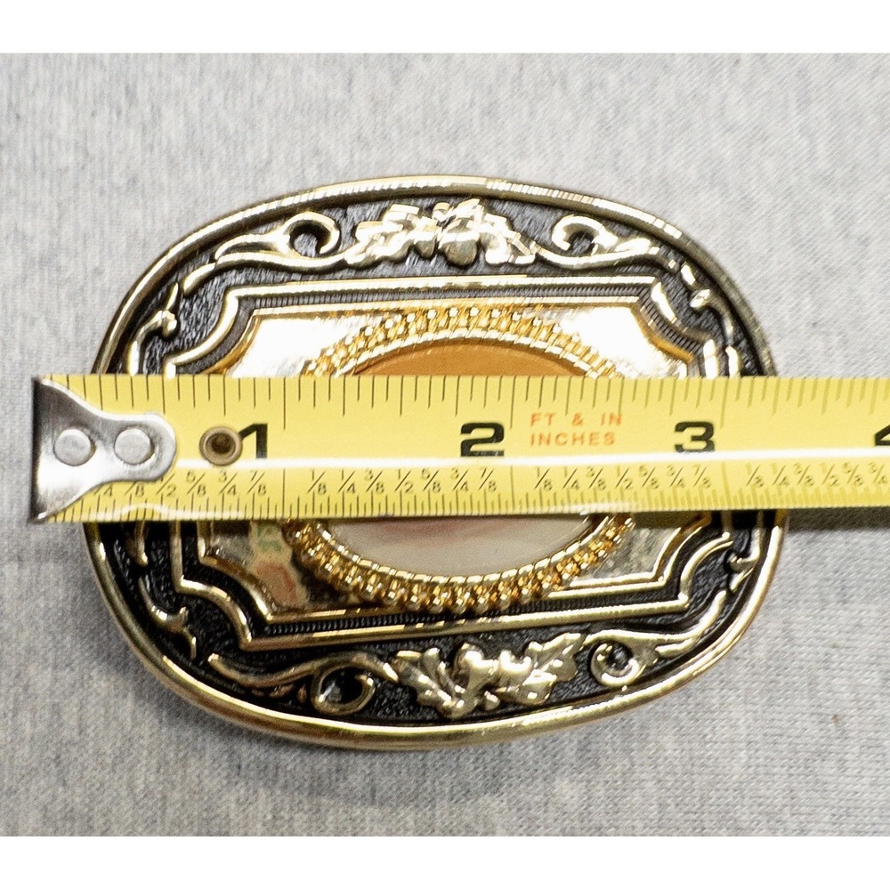 Vtg Western Gold Toned Belt Buckle Polished Agate Rodeo Southwestern Country - Picture 4 of 7
